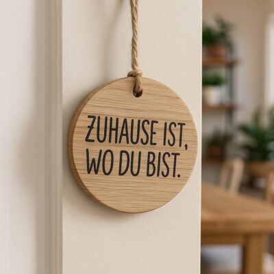 Holzschild Eiche, Holzdeko Zuhause ist wo du bist, Wandschild Eichenholz, Holzanhänger mit Spruch, Deko aus Holz, rustikale Wanddeko, Holzschild mit Gravur, Geschenk zum Einzug, Türschild Holz, Landhaus Deko Eiche, skandinavische Holzdeko, natürliche Dekoideen, handgemachtes Holzschild, Holzdeko Wohnzimmer, nachhaltige Dekoration, Holzscheibe mit Tau, Spruchschild Holz, Wanddeko mit Text, Gravur Deko Eiche, Eichenholz Anhänger, Dekoschild modern, Wohnzimmer Holzdeko, Geschenkidee Holzgravur, Handmade Holzschild