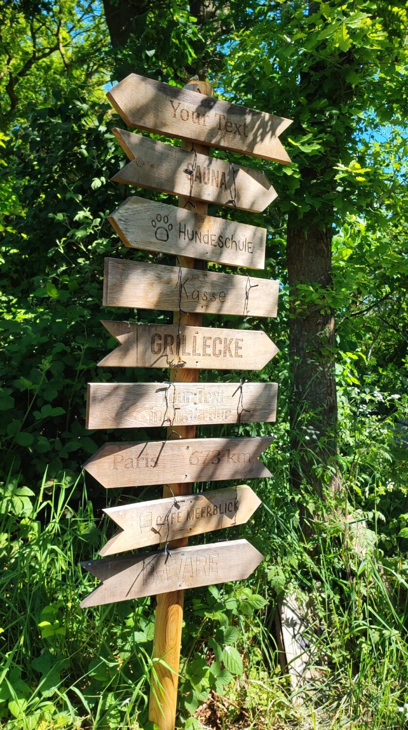 Wegweiserschild Eiche gealtert Alterung Holz UV Strahlung Eichenholz Massivholz Sonnenstrahlen Wetter Witterung