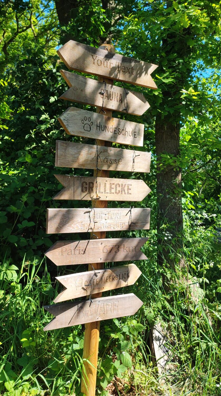 Wegweiserschild Eiche gealtert Alterung Holz UV Strahlung Eichenholz Massivholz Sonnenstrahlen Wetter Witterung
