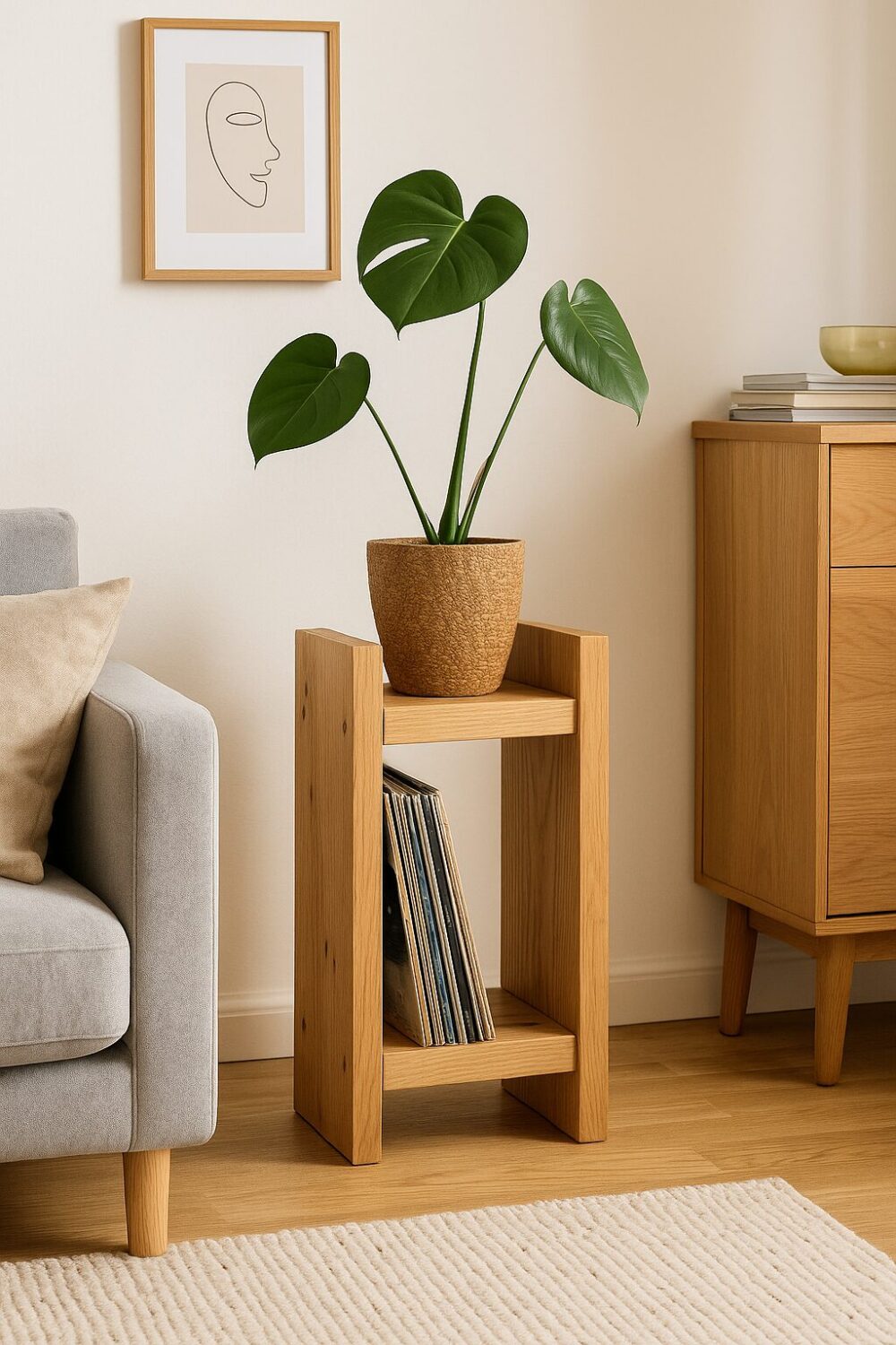 Blumentopfständer Eiche, Vinyl Regal Holz, Regal aus Eichenholz, Pflanzständer Holz, Beistelltisch Eiche, rustikales Regal Holz, Holzregal handmade, Deko Regal Eiche, Eichenholz Möbel, Massivholz Regal klein, Eiche Beistelltisch, nachhaltiges Regal, Pflanzentisch Holz, Vinyl Ablage Eiche, Handgefertigtes Regal, Regal rustikal modern, Holzständer Eiche, Wohnzimmer Deko Holz, kleines Regal Handarbeit, Regal mit Charakter
