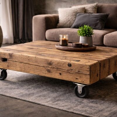 Eichenbalken Couchtisch rustikal, Couchtisch aus alten Eichenbalken, Massivholz Couchtisch Industrial, Couchtisch Loft Stil Eiche, Upcycling Möbel Eichenholz Tisch, Rustikaler Couchtisch aus Holz, Handgemachter Couchtisch Eiche, Couchtisch massiv auf Rollen, Wohnzimmertisch aus Eichenholz, Altholz Couchtisch handmade, Industrial Couchtisch Holz, Couchtisch Unikat Eiche, Nachhaltige Möbel aus Eiche