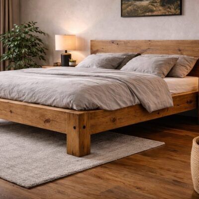 Bettgestell Eiche, Bett 200x200, Massivholzbett, Holzbett rustikal, Bettgestell Holz, Bettgestell massiv, Eichenbett, Kingsize Bett Holz, Bettgestell modern, Bettgestell handmade, Bettgestell nachhaltig, Bett Rahmen Eiche, Bettgestell mit Kopfteil