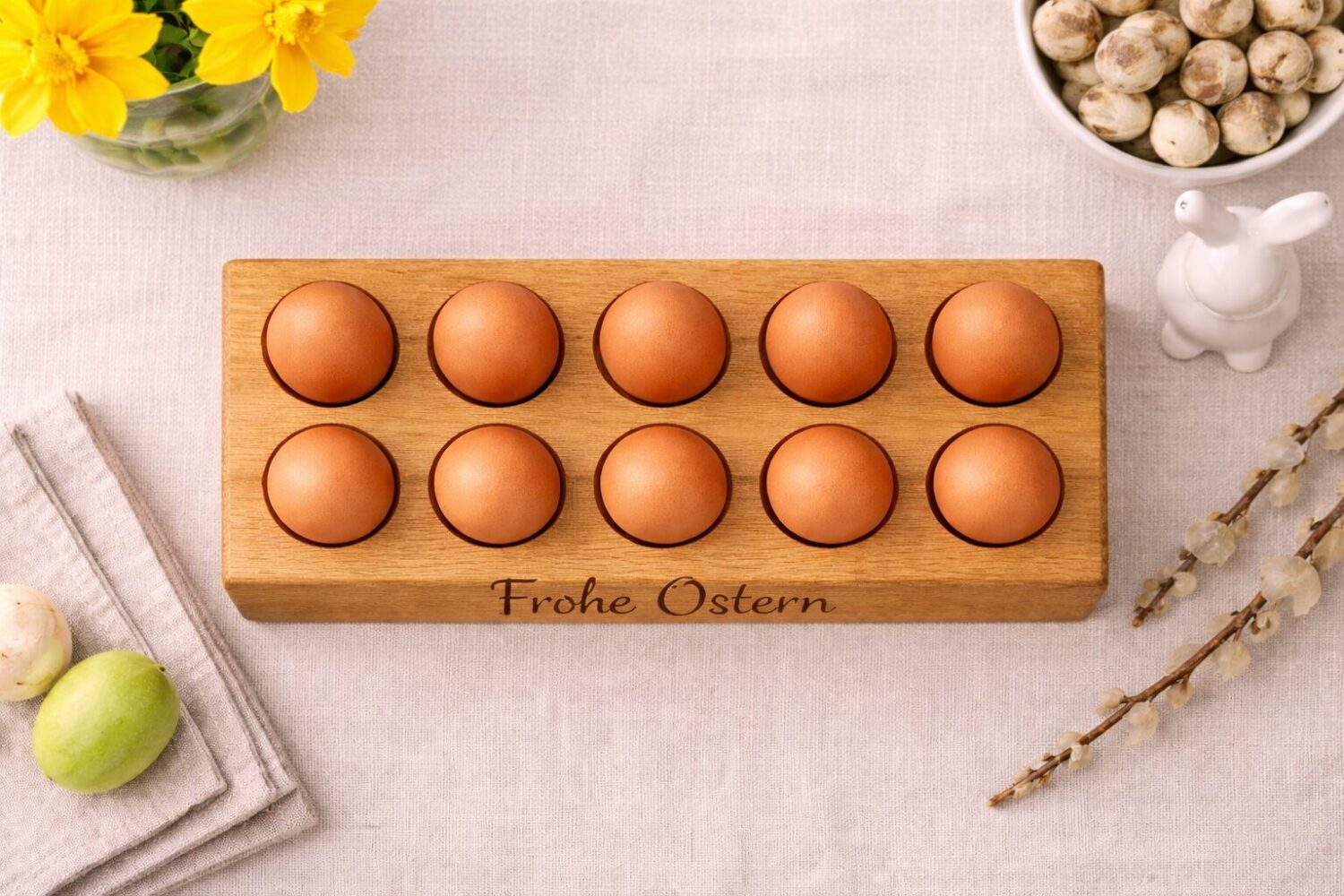 eierhalter eiche, eierhalter 10 eier, eierständer holz, osterdeko holz, frohe ostern gravur, eierhalter massivholz, easter egg holder, wooden egg stand, osterbrunch deko, eierhalter gravur, ostergeschenk holz, eiche ostern, egg holder oak