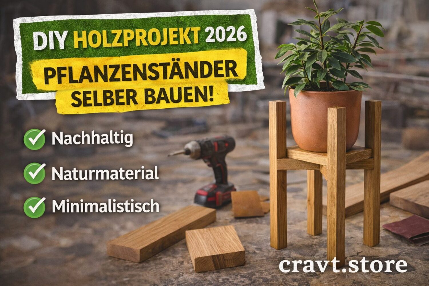 DIY Pflanzenständer Eiche Holz Selberbauen
