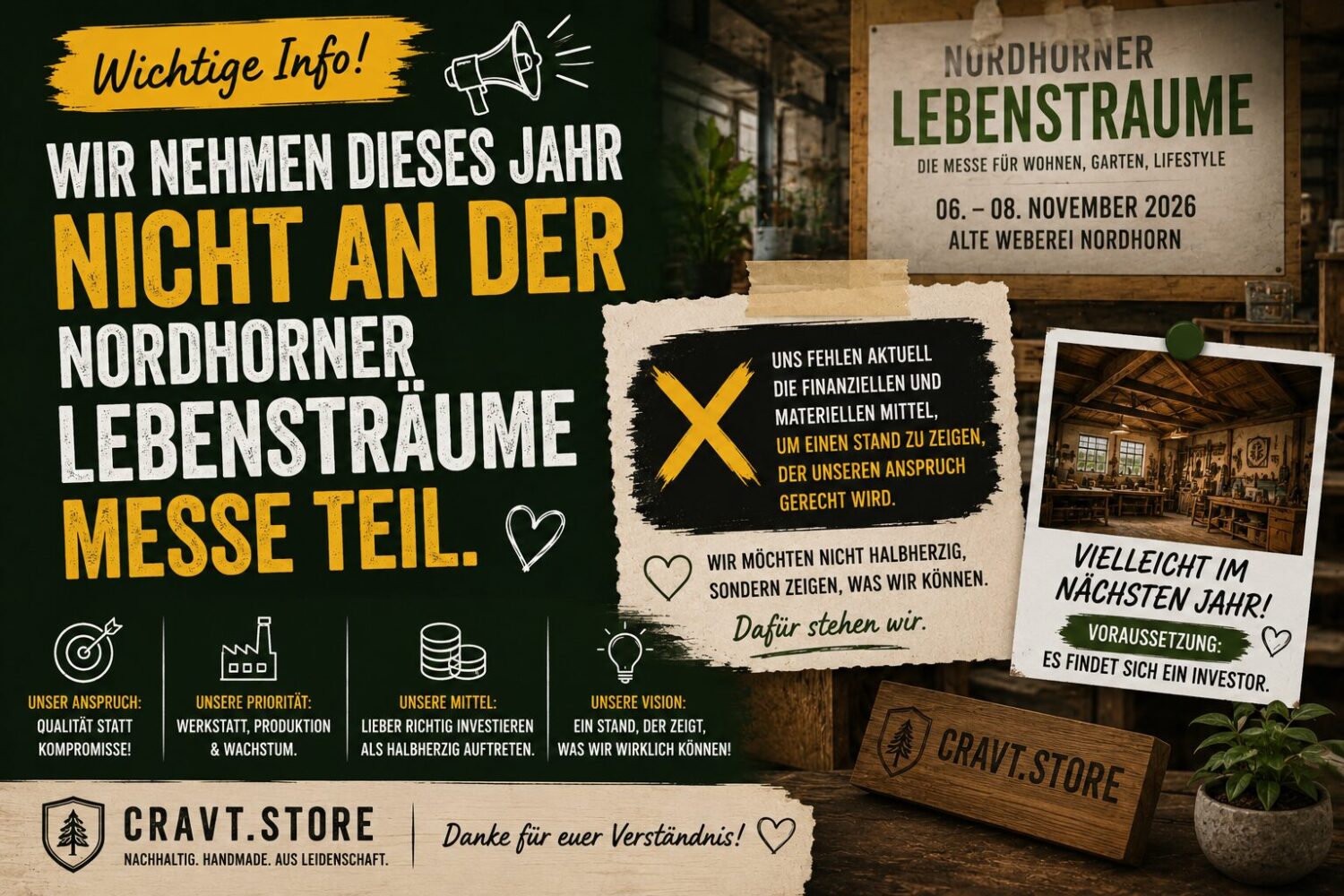 Nordhorner Lebensträume Messe, Lebensträume Messe Nordhorn, Messe Nordhorn 2026, cravt.phnx.dev Messe, Messe Absage Startup, Handwerksmesse Niedersachsen, Holzmanufaktur Messe, nachhaltige Möbel Messe, Startup Messe Deutschland, Messe Handwerk, regionale Messe Niedersachsen, Aussteller Nordhorn, Messe für Wohnen und Garten, Handwerk Grafschaft Bentheim, Startup Herausforderungen, nachhaltiges Startup Deutschland, Holzprodukte Deutschland, Werkstatt Deutschland, Messeauftritt Startup, kleine Unternehmen Messe, nachhaltige Produktion Deutschland, Startup Wachstum, Investor gesucht Deutschland, Startup Finanzierung, Werkstatt Ausbau, Holzwerkstatt Niedersachsen, Handwerk und Design, nachhaltige Marken Deutschland, Startup Blog Deutschland, Unternehmensentwicklung, Handwerk Zukunft, kreative Werkstatt, Möbel aus Holz Deutschland, regionale Unternehmen Niedersachsen, Startup Grafschaft Bentheim, Handwerk live erleben, Messe Planung, Unternehmertum Deutschland, Startup Realität, nachhaltiges Handwerk, Messe Zukunft, Werkstatt modernisieren, Produktionsausbau Deutschland, Startup Vision, kreative Marken Deutschland, Unternehmer Alltag, Messe 2026 Niedersachsen, Handwerksbetrieb Deutschland, kleine Manufaktur Deutschland, Nordhorn Veranstaltungen